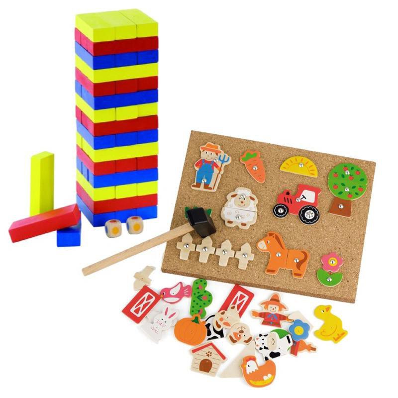 Viga Wooden Toys Block Tower & Tap Farm Game (7449138626715)