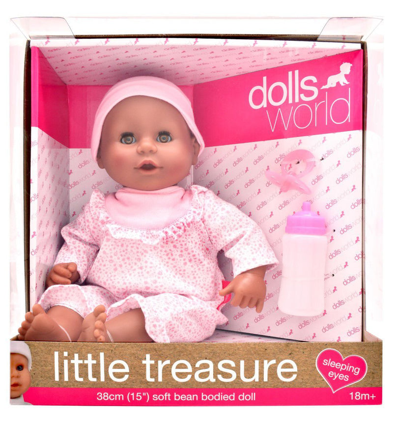 Dollsworld-Little Treasure Baby Doll (Black) Romper, Bottle 38Cm(15") (6899319373979)