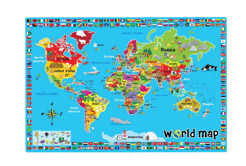 Kids Large Floor Carpet - Map Of The World (7015871643803)