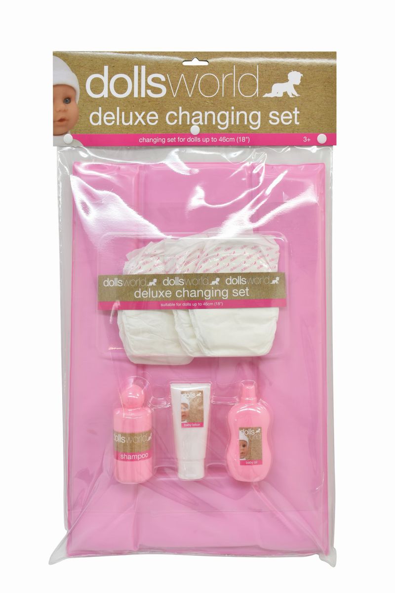 Dollsworld - Bath And Changing Mat Set (With: 3 Nappies, Mat, & Lotions) (6899320258715)