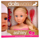 Dollsworld - Ashley Styling Head Playset (Blonde) Includes Brush, Hair Clips, Beads, Hair Extensions, And Ring (6899320553627)