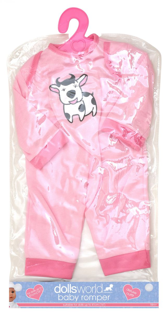 Dollsworld - Doll Clothes - Pink Cow Onesie (46Cm) (6897588404379)