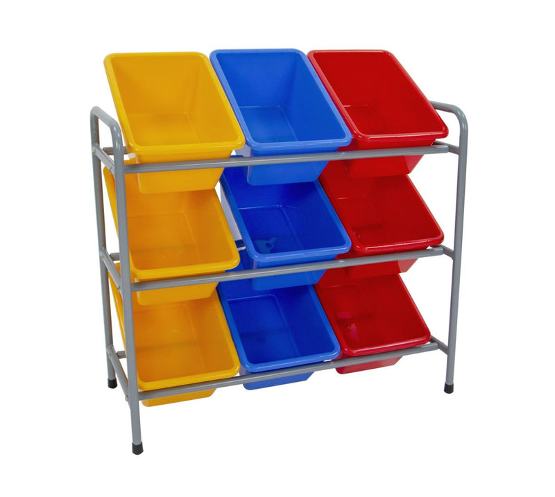 Storage Rack Organiser With 9 Bins And Steel Frame (7377320214683)