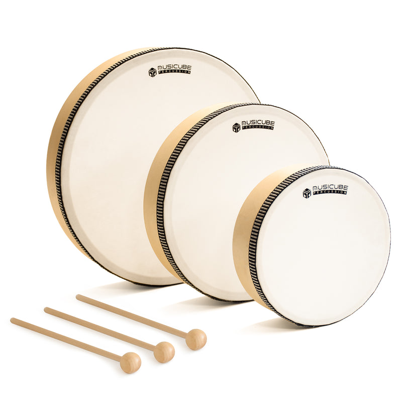 Hand Drum Set With Sticks - Set Of 3 Piece