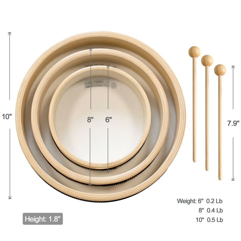Hand Drum Set With Sticks - Set Of 3 Piece