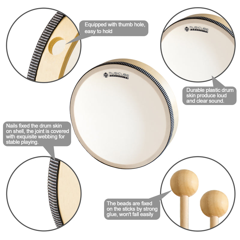 Hand Drum Set With Sticks - Set Of 3 Piece