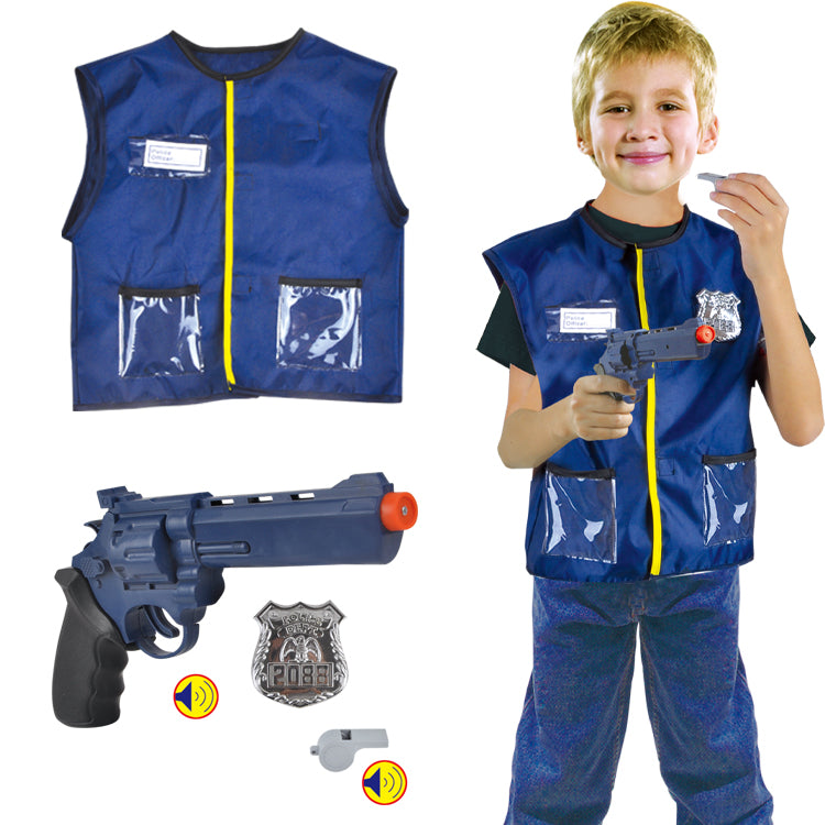 Policeman-Police Officer Role Play Costume with Toy Gun - Vest Design