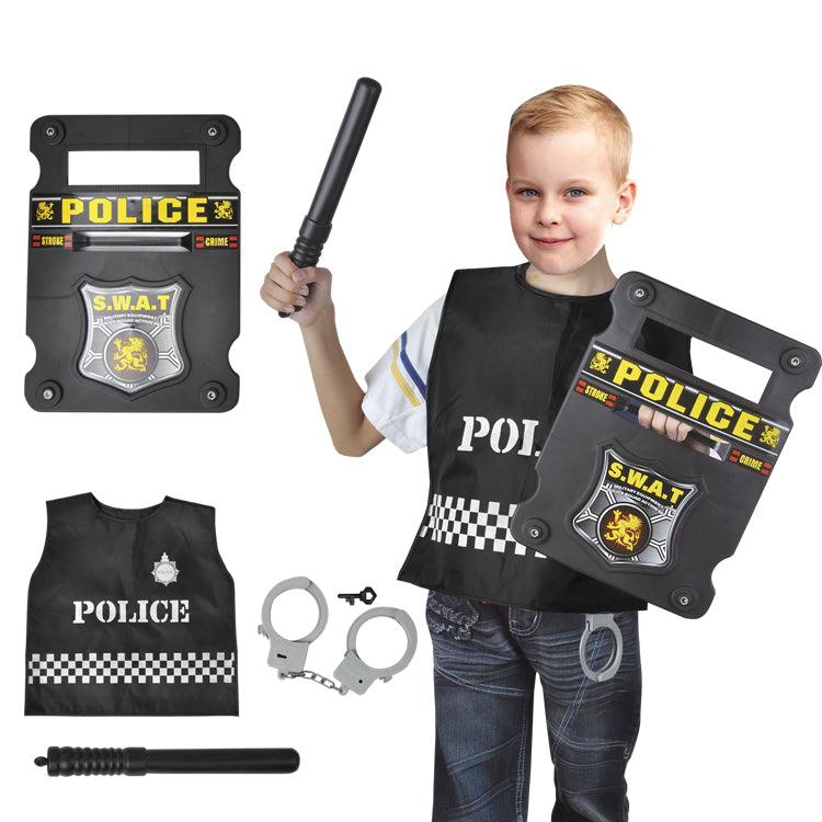 Policeman-Police Officer SWAT Costume with Shield & Baton