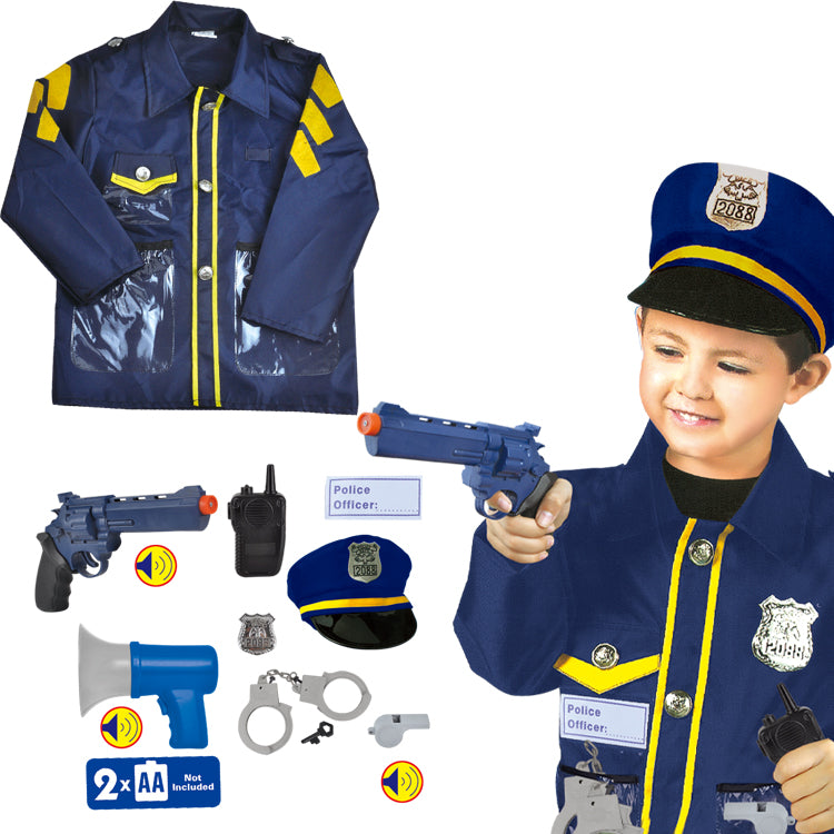 Policeman-Police Officer Costume with Toy Gun & Loudspeaker  - Deluxe