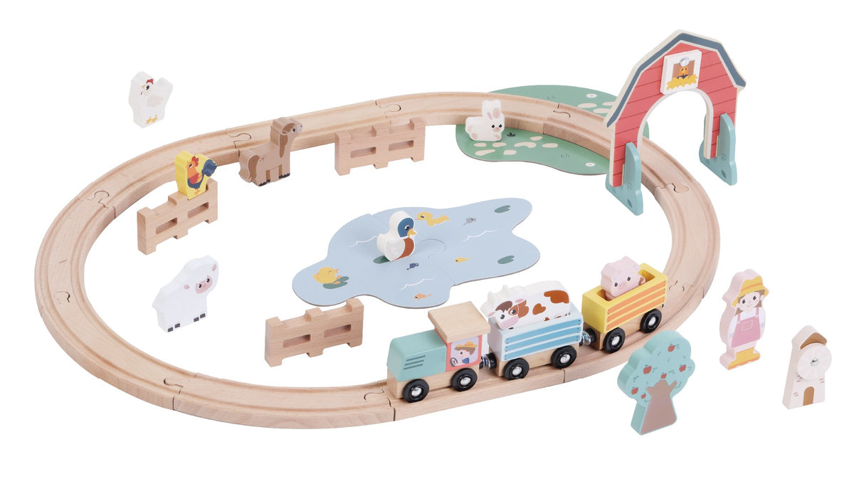 Zookabee Wooden Farm Train Set With Accessories - 34 Piece