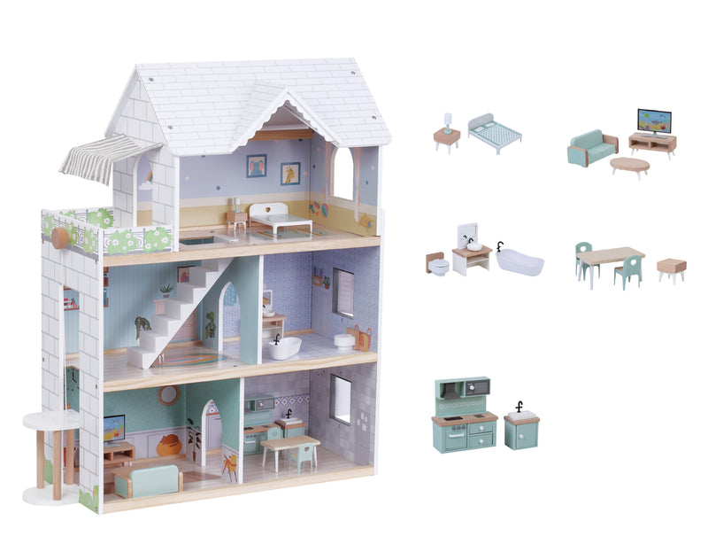 Zookabee 3 Storey Wooden Doll House - Furnished (7802048512155)