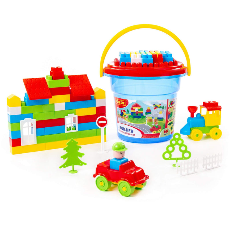 Polesie 68 Piece Building Blocks Set with Car and Train Set in bucket (7690679484571)