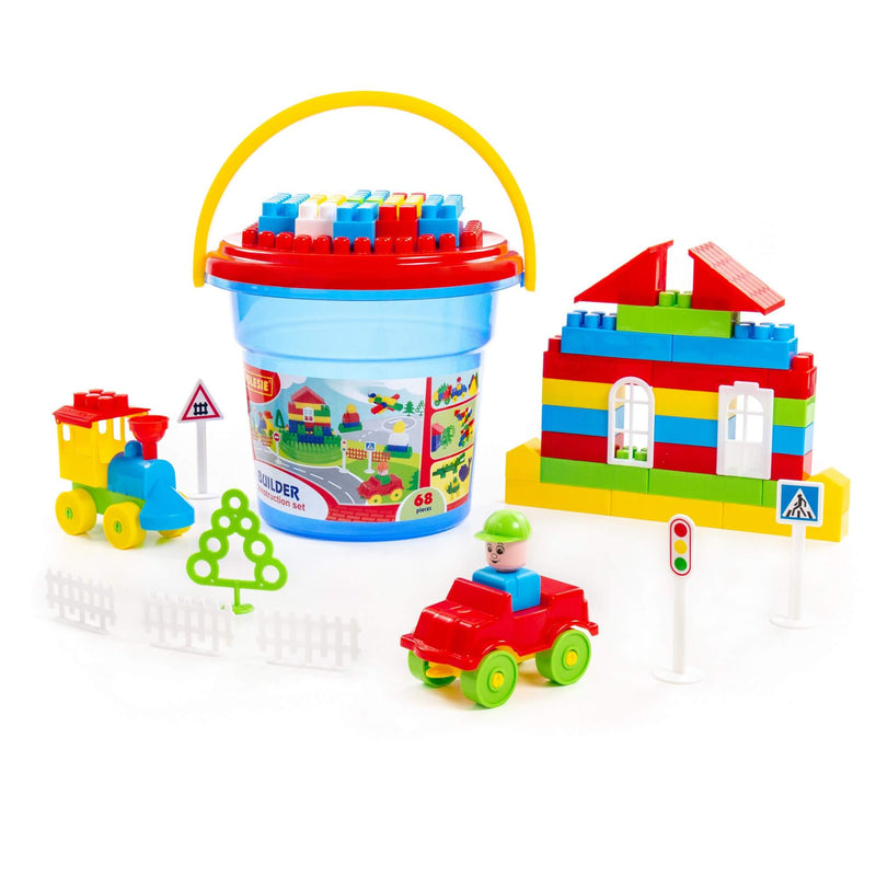 Polesie 68 Piece Building Blocks Set with Car and Train Set in bucket (7690679484571)