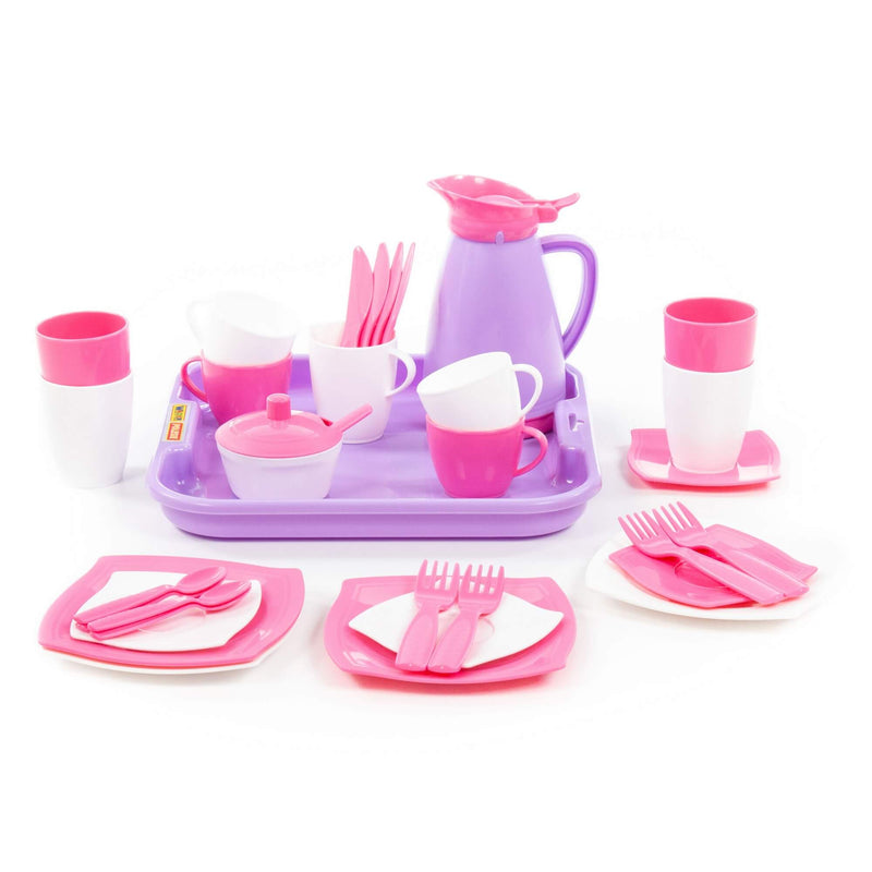 Polesie Pink Dinner and Tea/Coffee Set on Tray 34 Piece