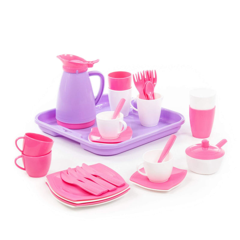 Polesie Pink Dinner and Tea/Coffee Set on Tray 34 Piece