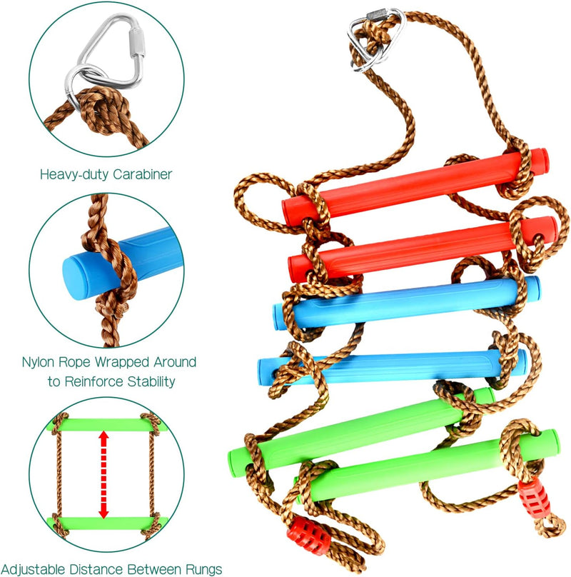 PLAYFREE 6 Step & Swing Climbing Ladder With Metal Hooks