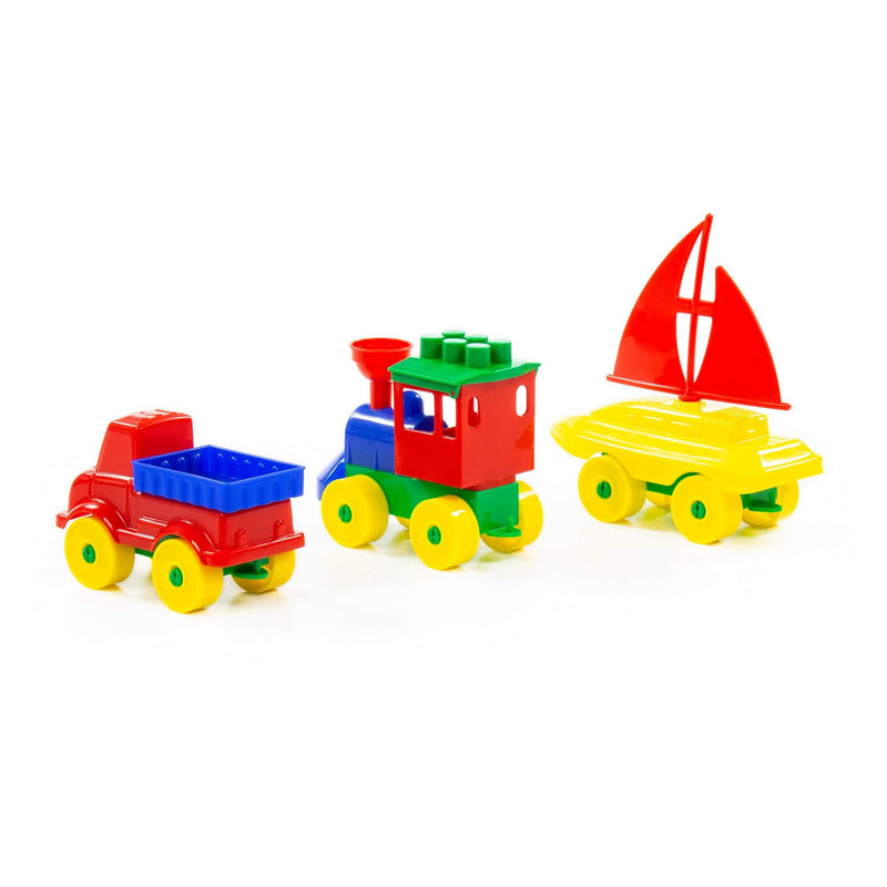 Polesie Construction Set - Boat, Car and Train Set 23pc (7700076003483)