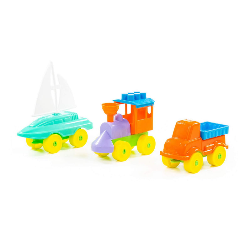 Polesie Construction Set - Boat, Car and Train Set 23pc (7700076003483)