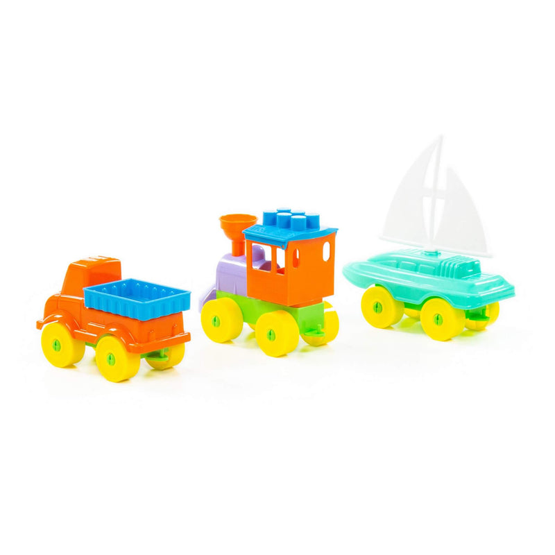 Polesie Construction Set - Boat, Car and Train Set 23pc (7700076003483)