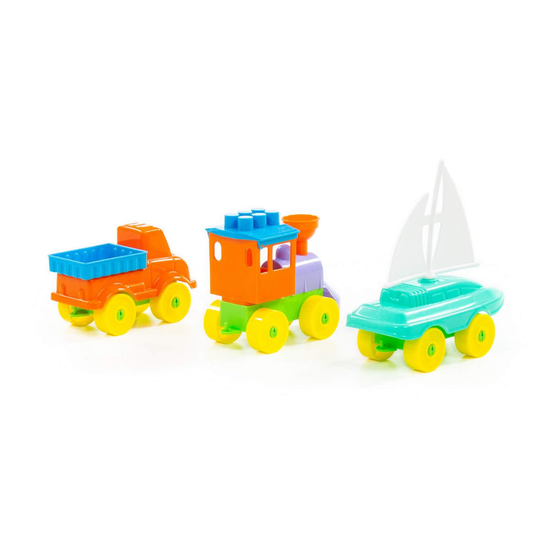 Polesie Construction Set - Boat, Car and Train Set 23pc (7700076003483)