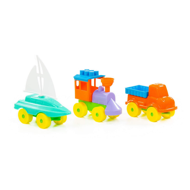 Polesie Construction Set - Boat, Car and Train Set 23pc (7700076003483)