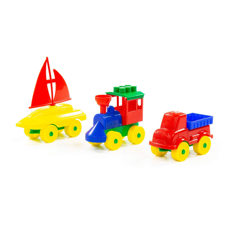 Polesie Construction Set - Boat, Car and Train Set 23pc (7700076003483)