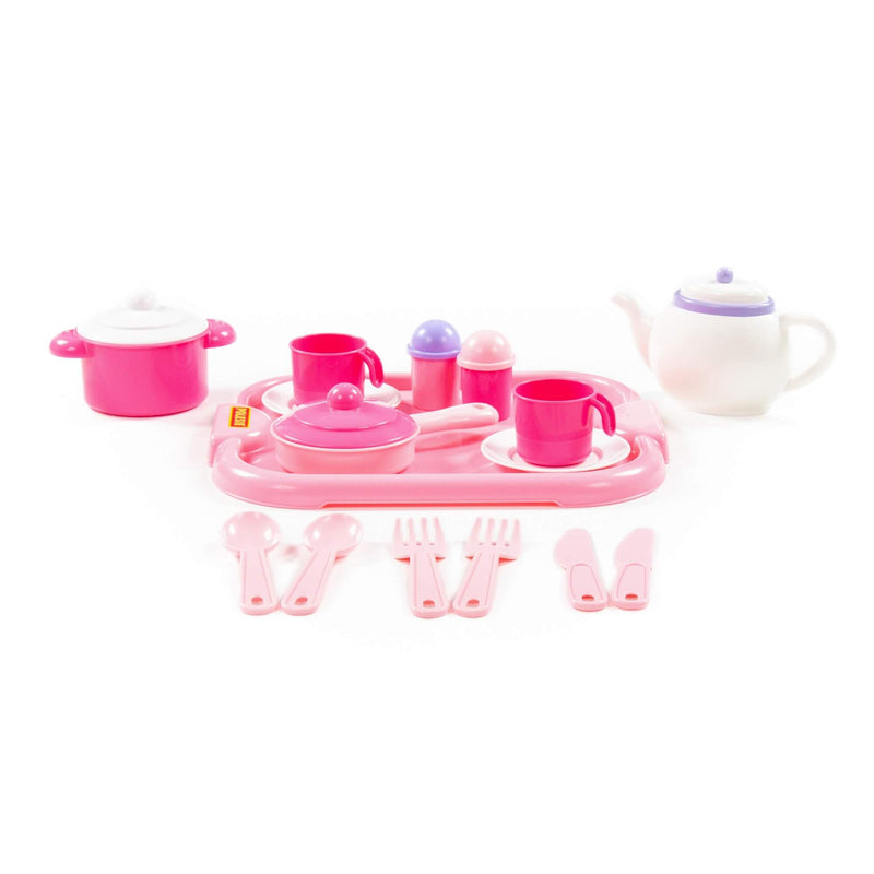 Polesie Pink Kitchen Pots and Tea Set on Tray 19 Piece (7705298829467)