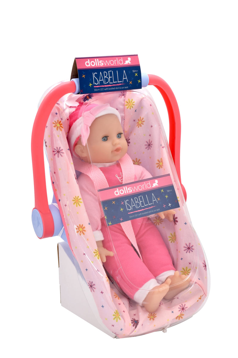 Dollsworld Issabella Sleeping Doll  in Car Seat Carrier 30cm (12") (7769920733339)