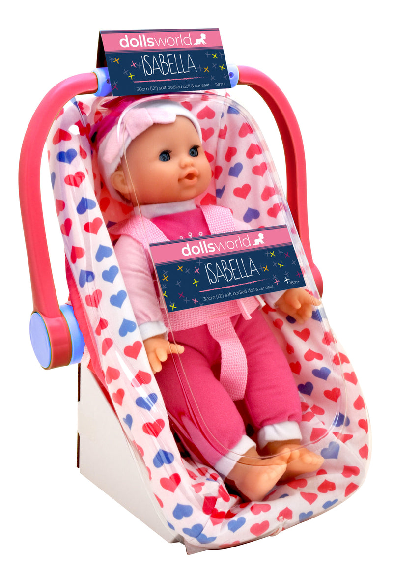 Dollsworld Issabella Sleeping Doll  in Car Seat Carrier 30cm (12") (7769920733339)