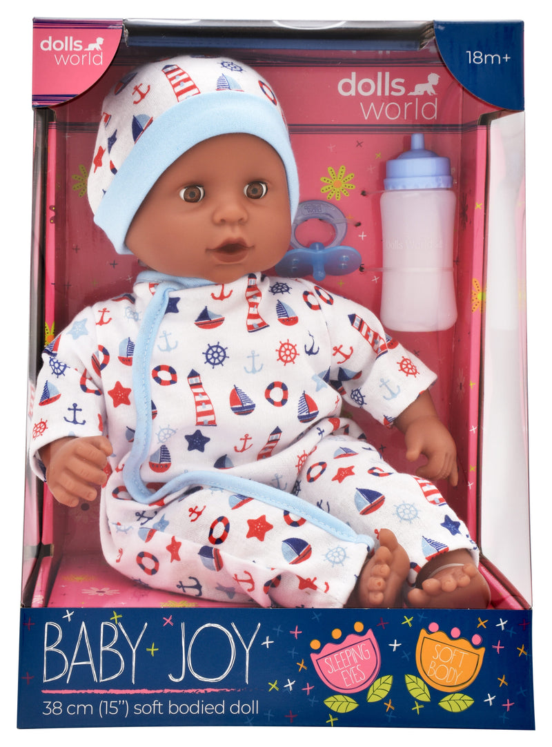 Dollsworld Baby Joy African Boy Doll 38cm (15") with Sailor Outfit (7769885016219)