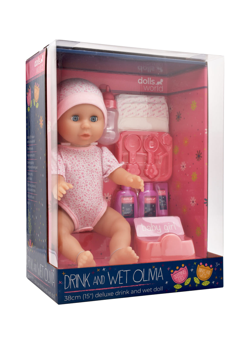 Dollsworld Drink & Wet Olivia Doll 38cm (15") With Accessories (7769877741723)