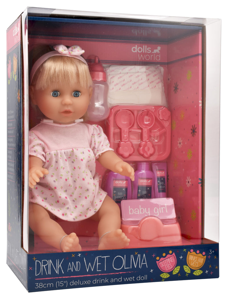 Dollsworld Drink & Wet Olivia Girl Doll with Blonde Hair 38cm (15") (7769873088667)