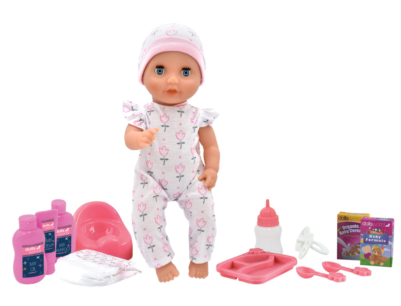 Dolllsworld Baby Tinkles Drink and Wet  Doll 38cm (15") with Accessories (7769841598619)