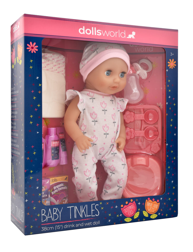 Dolllsworld Baby Tinkles Drink and Wet  Doll 38cm (15") with Accessories