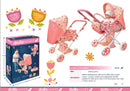 Dollsworld Pink Deluxe Dolls Stroller Pram With Removable Carry Cot - Flower Print Design
