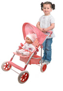 Dollsworld Pink Large Dolls Stroller Pram Flower Print