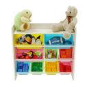 9 Bin Storage Organiser with Top Shelf and Wooden Frame