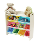 9 Bin Storage Organiser with Top Shelf and Wooden Frame