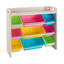9 Bin Storage Organiser with Top Shelf and Wooden Frame