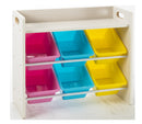 6 Bin Storage Organiser with Top Shelf and Wooden Frame