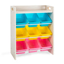 9 Bin Storage Organiser with Top Shelf and Wooden Frame