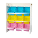9 Bin Storage Organiser with Top Shelf and Wooden Frame