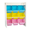 9 Bin Storage Organiser with Top Shelf and Wooden Frame