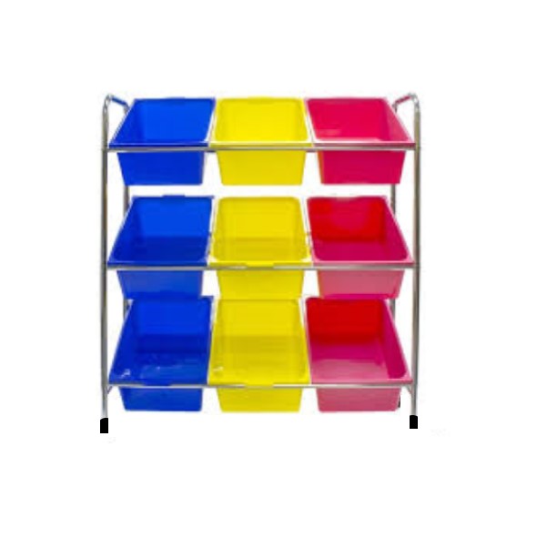 Storage Rack Organiser With 9 Bins And Steel Frame