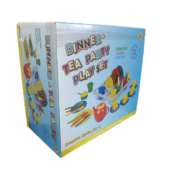 Pretend Play Kids Tea & Dinner Party Set with Drainer Rack - 43 Pieces Boxed