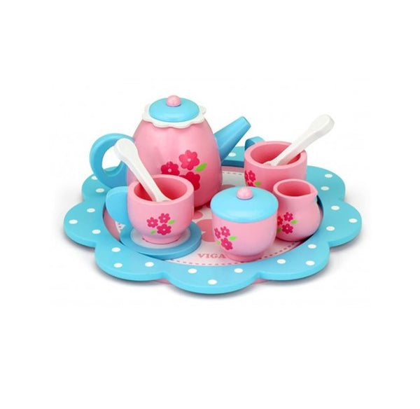 Viga Wooden Kitchen Toy Tea Set On Tray Accessory 10Pc