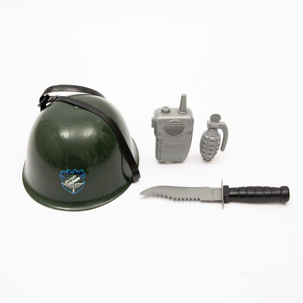 Army Costume With Walkie Talkie, Grenade, Helmet & Dagger