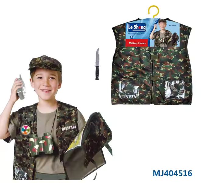 Army Costume With Walkie Talkie, Grenade, Helmet & Dagger