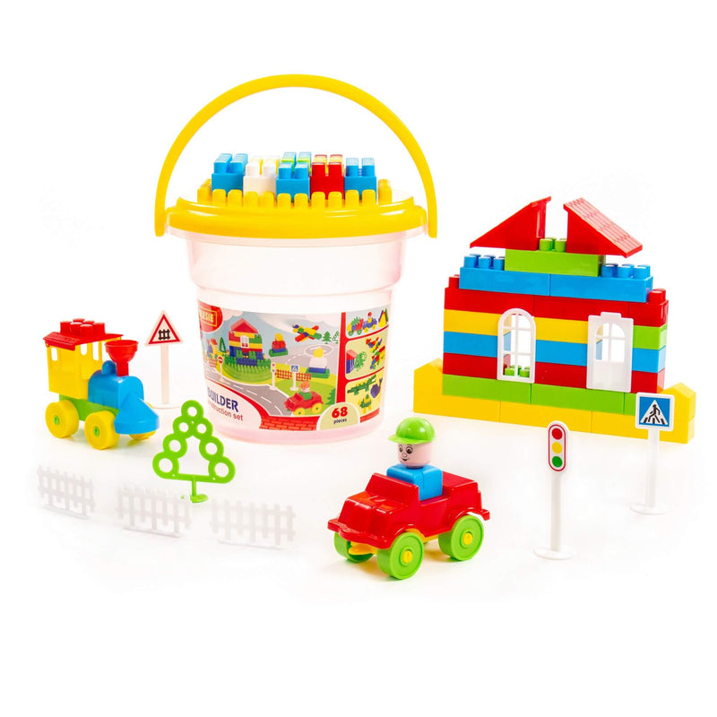Polesie 68 Piece Building Blocks Set with Car and Train Set in bucket (7690679484571)