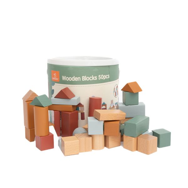 Zookabee Wooden Blocks 50pc - with Shape Sorter Lid